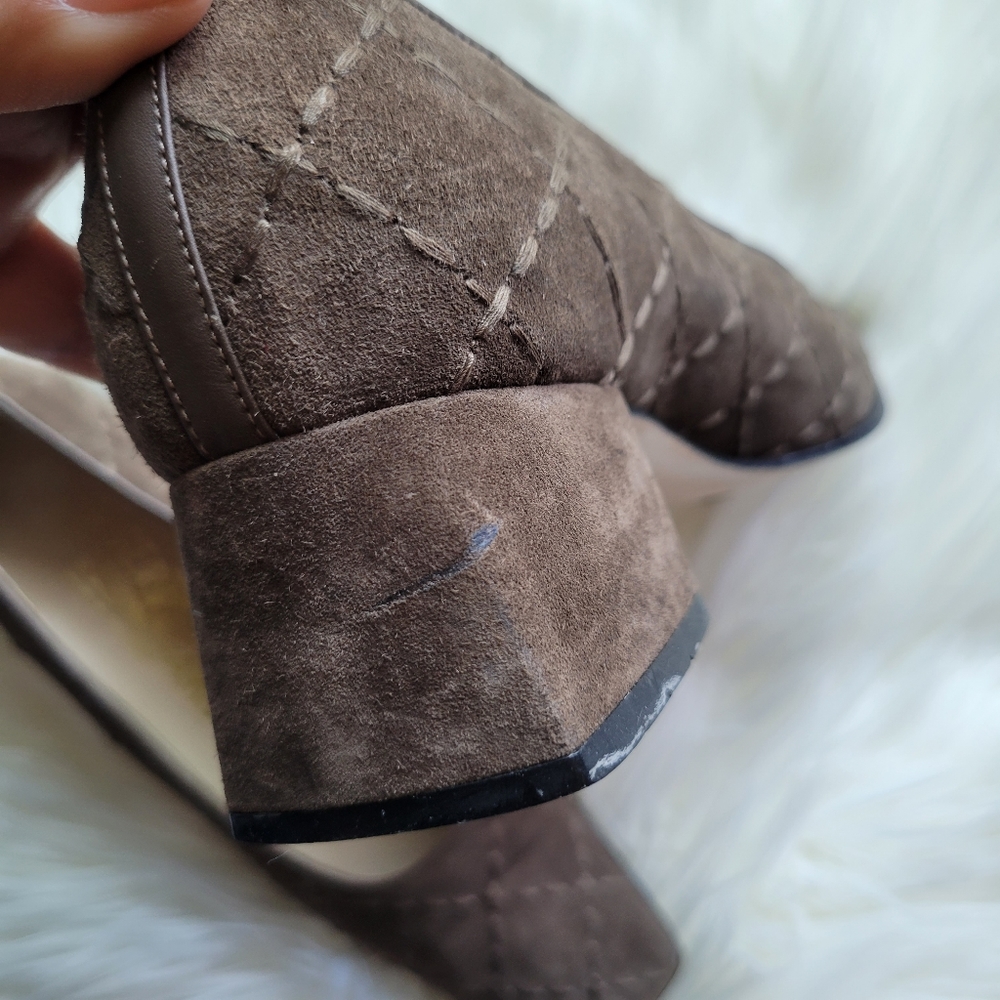 Ferragamo Suede Quilted Block Heel Pumps - Picture 9 of 10